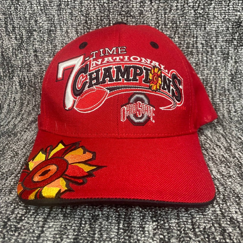 VTG Ohio State Buckeyes Hat 7 Time National Champions Cap TOW Strapback Red